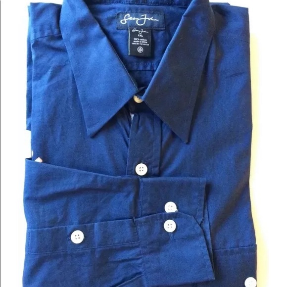 Sean Jean Men Dress Shirt Blue Long Sleeve Graphic Printed Porter XXL Cotton - Picture 10 of 12